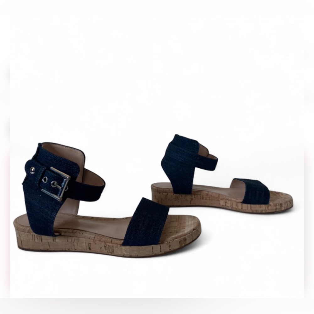 Gianvito Rossi Strappy Denim Sandals Cork Block Heels size 37
